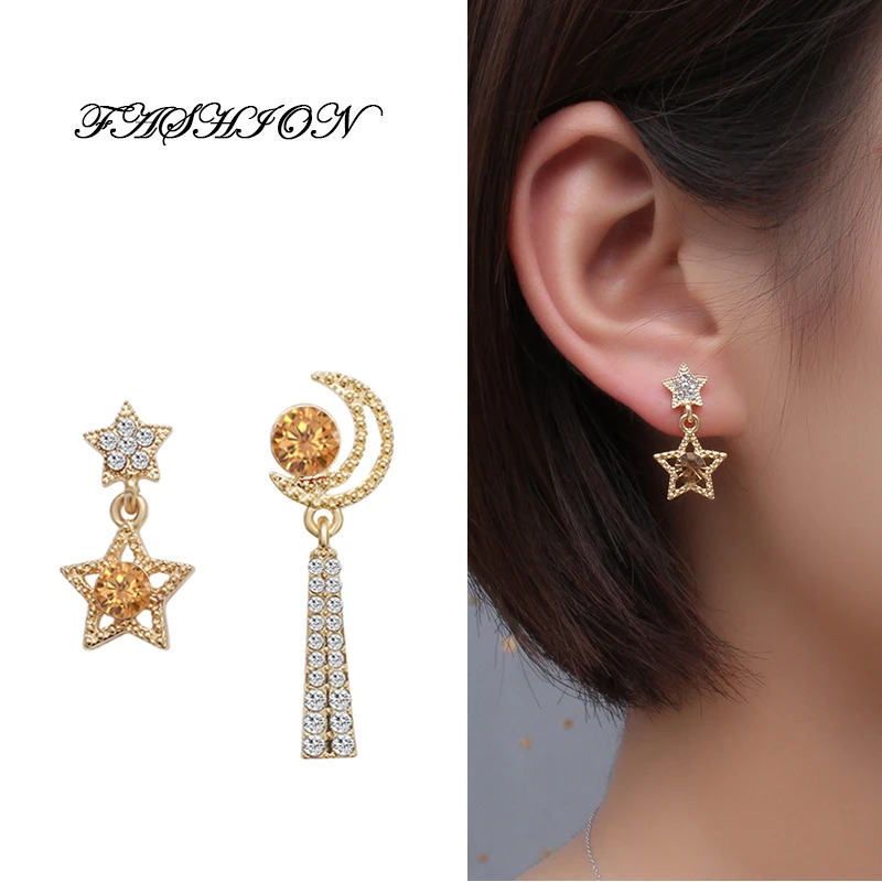 2019 новый золотой Цвет асимметричного кроя Луна Звезды Длинные Позолоченные