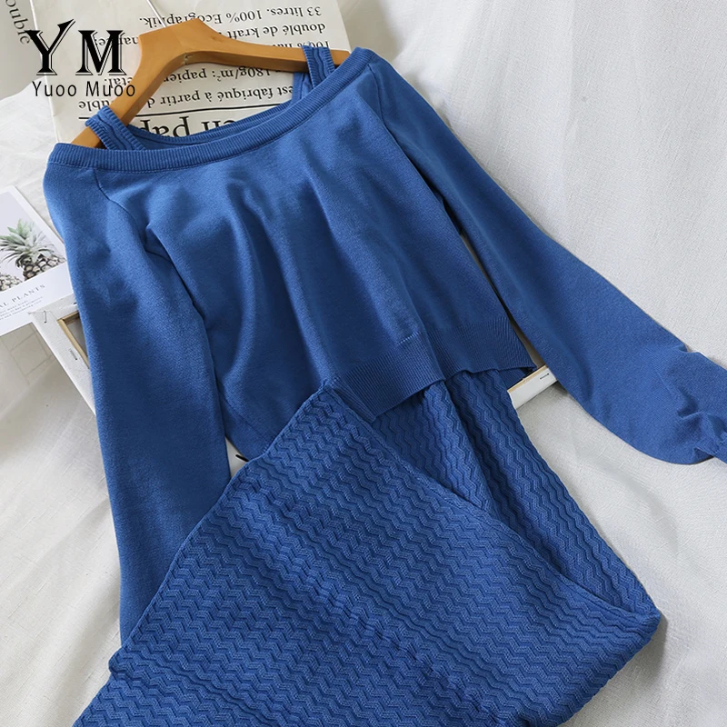 YuooMuoo 2019 осеннее трикотажное платье свитер женский костюм из двух предметов на