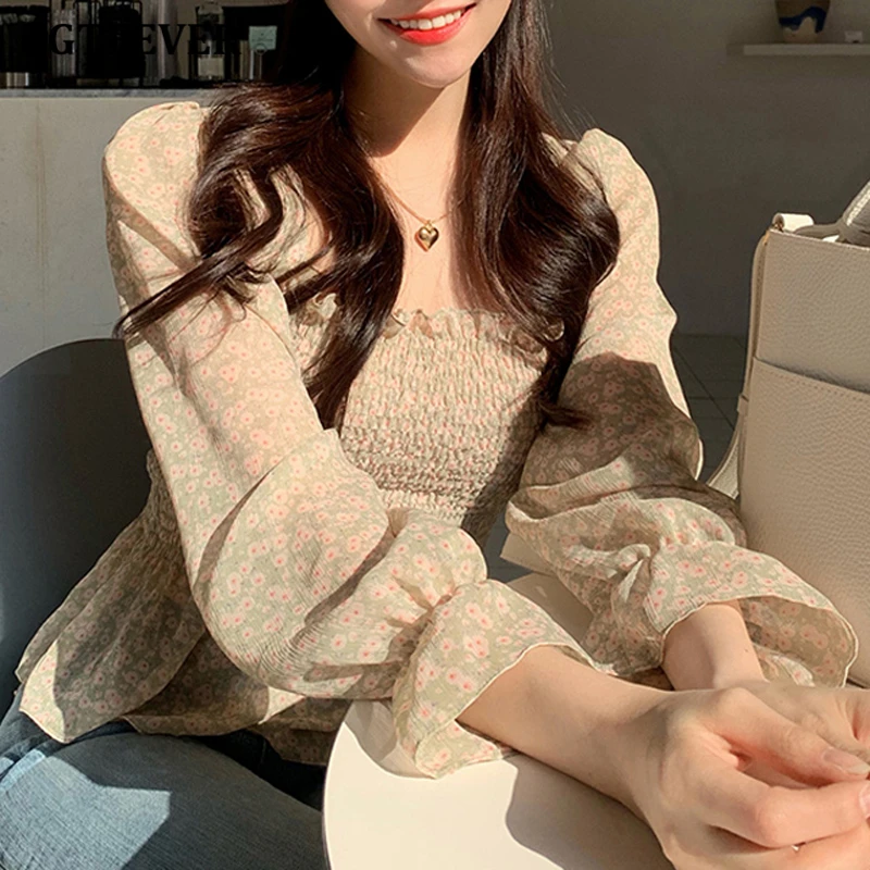 Блузка BGTEEVER женская шифоновая с цветочным принтом элегантная повседневная