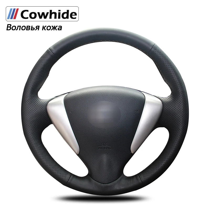 

Handsewing Black Genuine Leather Steering Wheel Covers For Nissan Tiida Sylphy 2012-2015 Versa 2015-2019 Versa Note