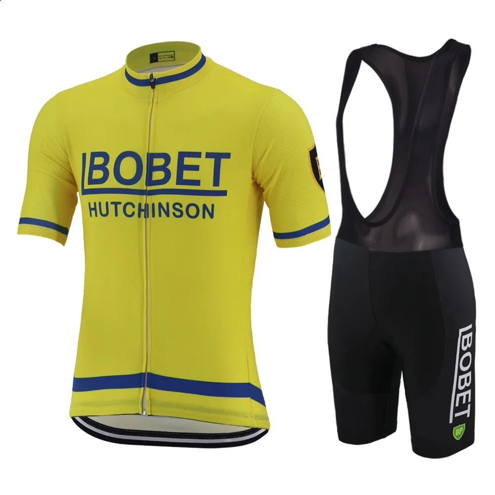 Men Bib Set Мужская летняя ретро велосипедная майка Желтая велосипедная Одежда mtb road pro team racing дышащая настраиваемая - Цвет: Men Bib Set