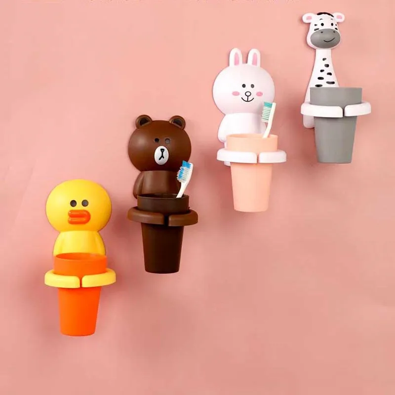 

Мультяшный детский держатель для зубной щетки, чашка для полоскания рта, милый силиконовый Настенный Набор для мытья, аксессуары для ванной...