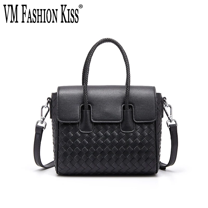 VM FASHION KISS Cowhide Woven Ladies Handbag 2021 Single-shoulder Messenger Bags Handbags Women Famous Brands Hand Bag Woman