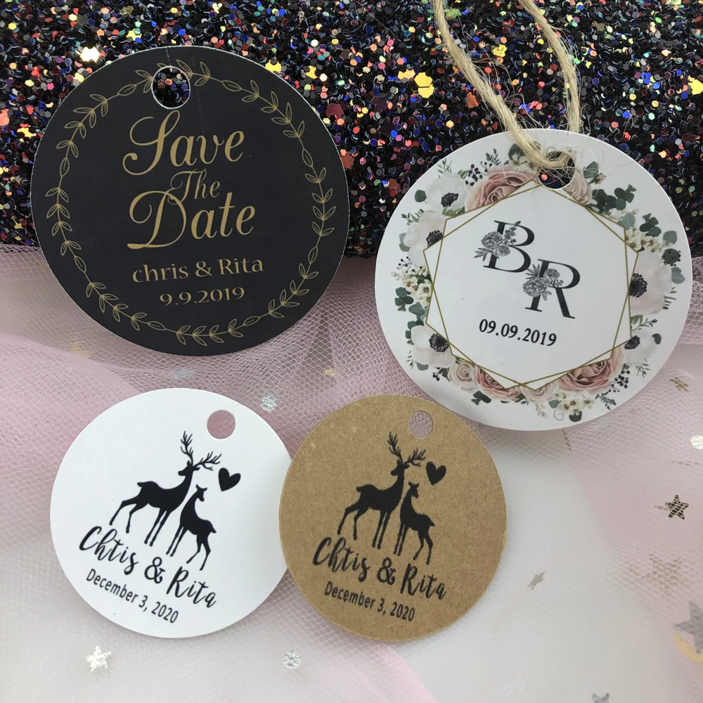 Именные круглые свадебные бирки 100 шт./компл. 38/50 мм с отверстием для вашего текста