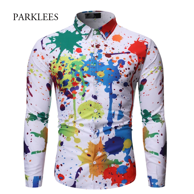 Мужская креативная рубашка с принтом брызг чернила новинка 2019 мужские рубашки