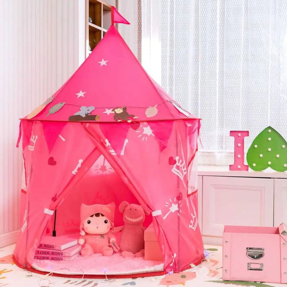 Черный Детская палатка из ткани Оксфорд, игровой домик для детей 3-4 лет, домашний игрушечный домик для девочек, подарок на день рождения, розовая детская палатка carpas infantiles - Цвет: Черный