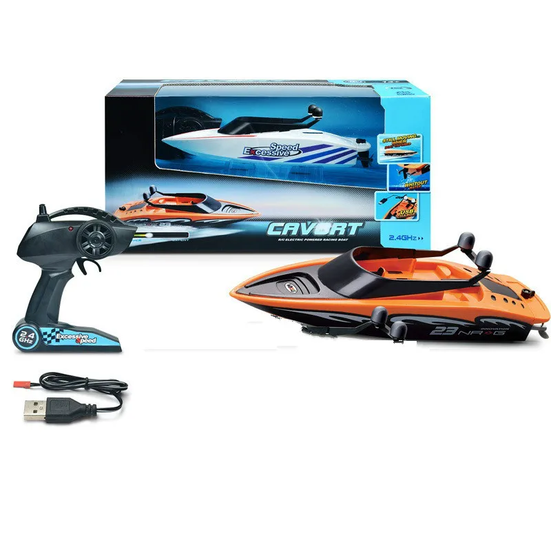 with box-orange Высокая Скорость RC лодка пульт дистанционного Управление 15км/ч 2,4 ГГц 4 канала Электрический Workbale на воде гоночного радиоуправляемого моторных лодок, игрушки для детей - Цвет: with box-orange