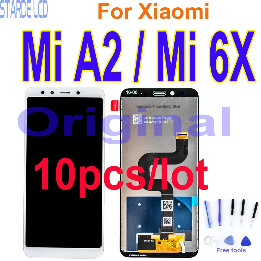 

100% Оригинальный ЖК-дисплей 5,99 дюйма для Xiaomi Mi A2 Mi 6X, 10 шт., сенсорный экран, дигитайзер в сборе с рамкой, запасные части для ремонта