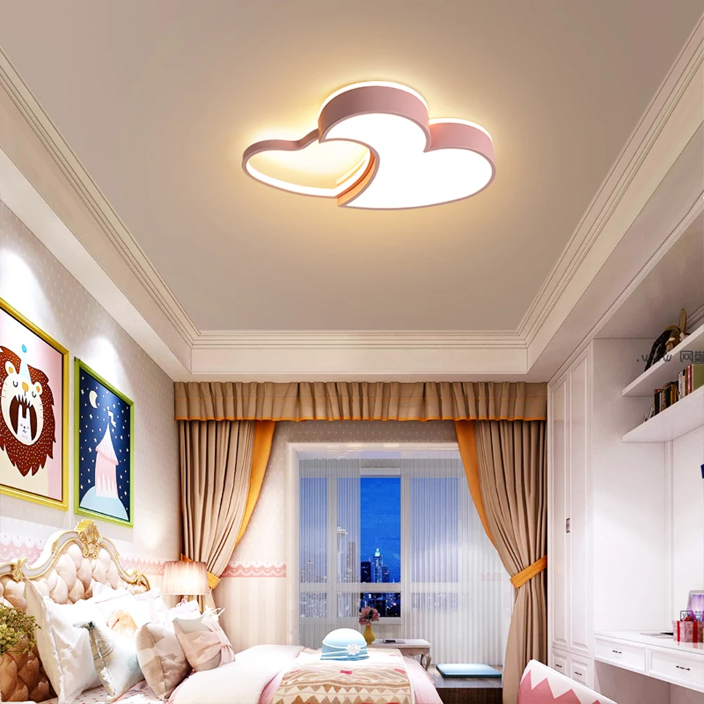 $69.90 Modern LED Heart Shaped Ceiling Light with Remote Control Dimmable Pink Gold Lamp for Children's Room Nursery Kids Girls Bedroom