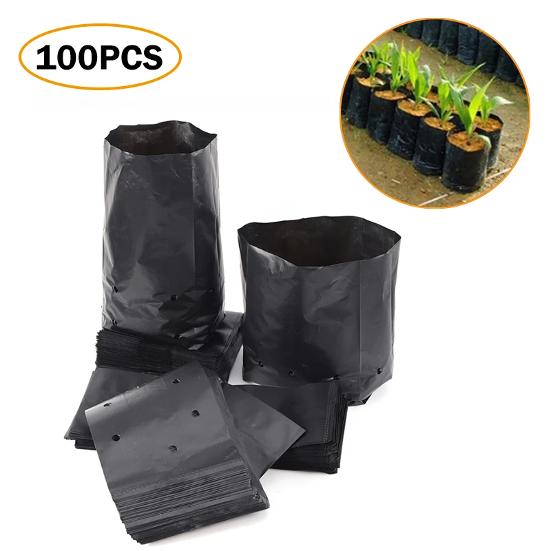 

100PCS Plastic Nursery Bags Plant Grow Bags Seedling Pots With Breathable Holes For Fruits Vegetables Flowers Garden Supplies