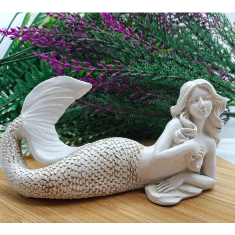 

Креативная Русалка из смолы 17x6x9 см, садовая скульптура, статуя, современное искусство для офиса, настольное украшение