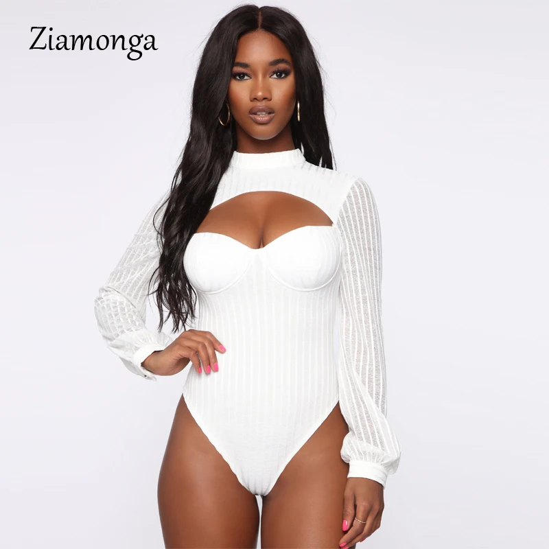 Ziamonga сексуальное Полосатое черное Сетчатое боди Женское с вырезами на груди и