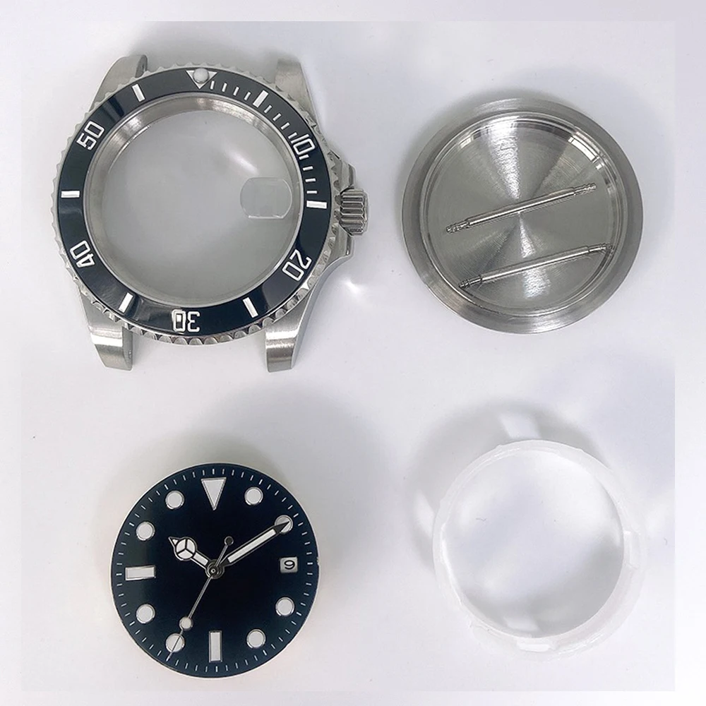 

40MM Stainless Steel Watch Case Set with Watch Hands Dial Movement Fixing Ring Watch Accessories for MingZhu 2813/ 8215 Movement