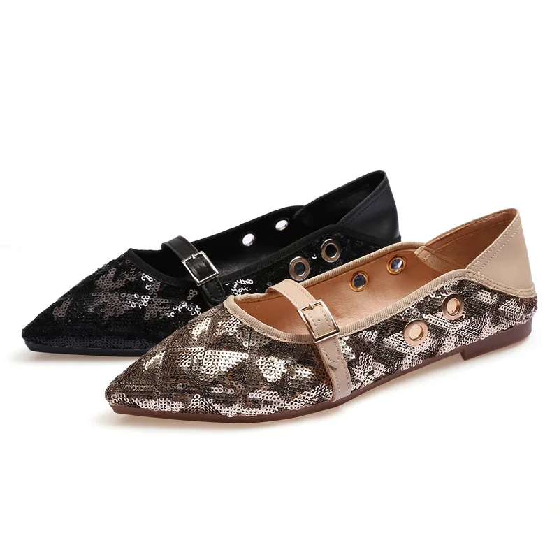 

Flats Shoes Women Pointed-toe Bling Bling Casual Single Shoes Women Slippers Soft Ballet shoes zapatos bajos de mujer de cuero