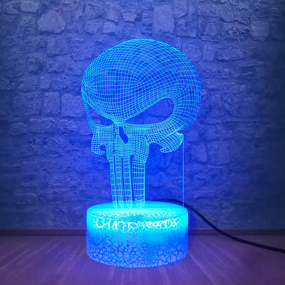 Бесплатная доставка Каратель Череп 3D светодиодный цветной Ночной светильник