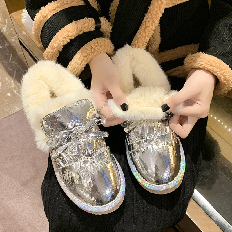 

Women's new versatile flat bottomed plush cotton shoes winter warm boots