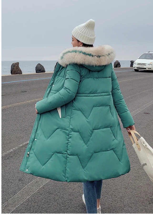 Ins Winter New Women's Hooded Down Parka Long Jacket Casual Big Fur Zipper Full Sleeve Korean Style Thick Coat C90802K