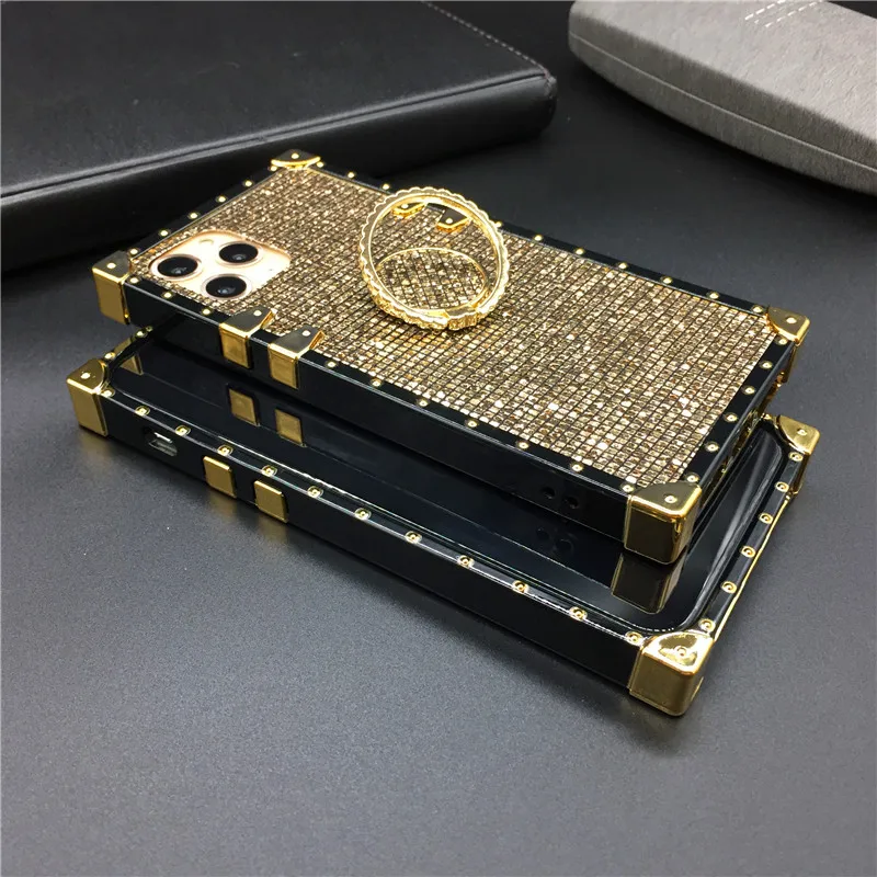 Роскошный блестящий квадратный чехол для Samsung S21 Plus S20 Ultra S8 S9 Note 20 10 iphone 11 PRO MAX 12 XR X XS