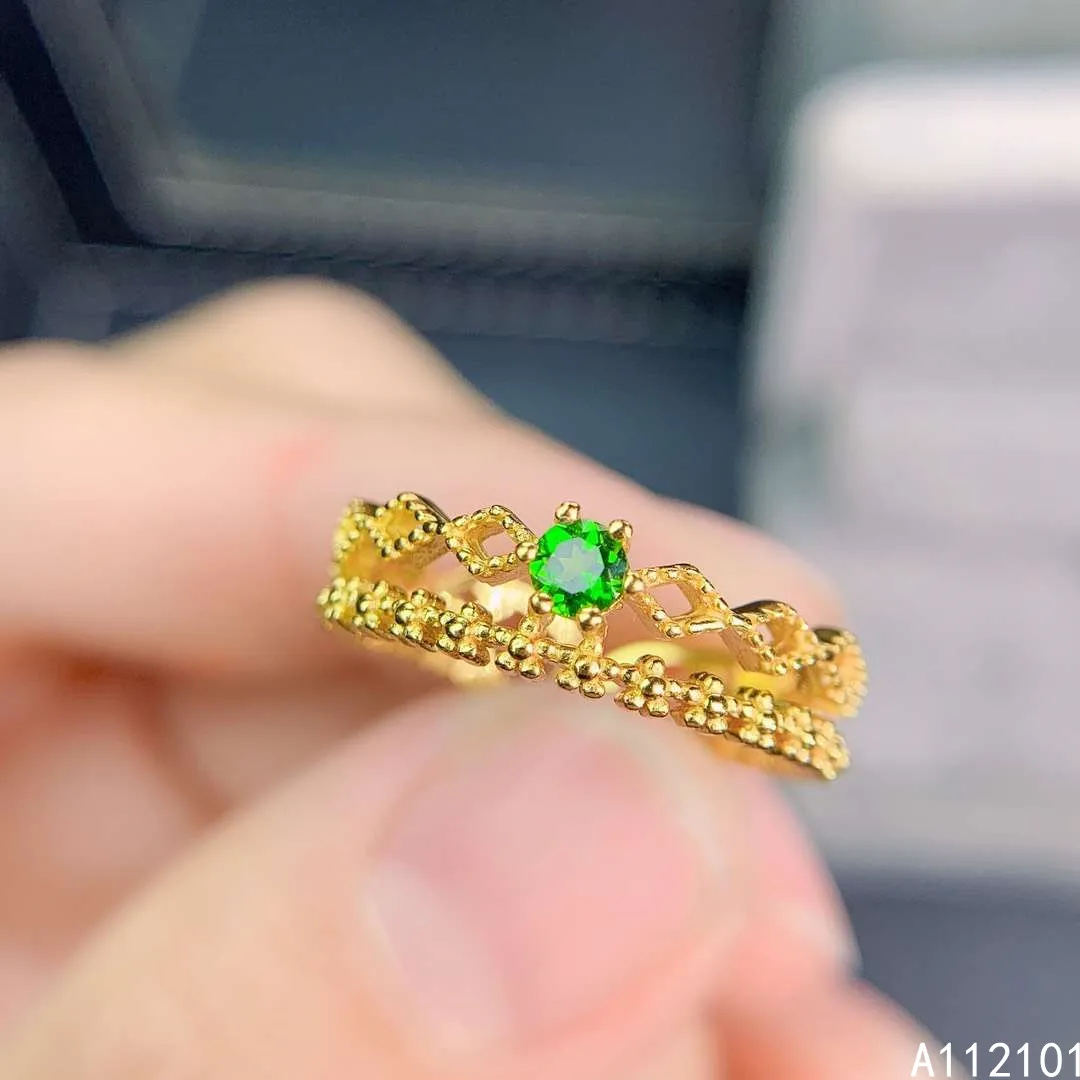 

KJJEAXCMY fine jewelry 925 sterling silver inlaid natural diopside Women's exquisite Chinese style round ring support check