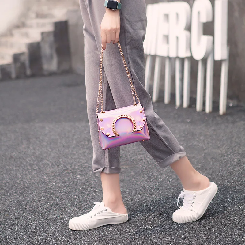 Простая полукруглая сумка-мессенджер с лазерной цепочкой для ногтей из ивы сумка