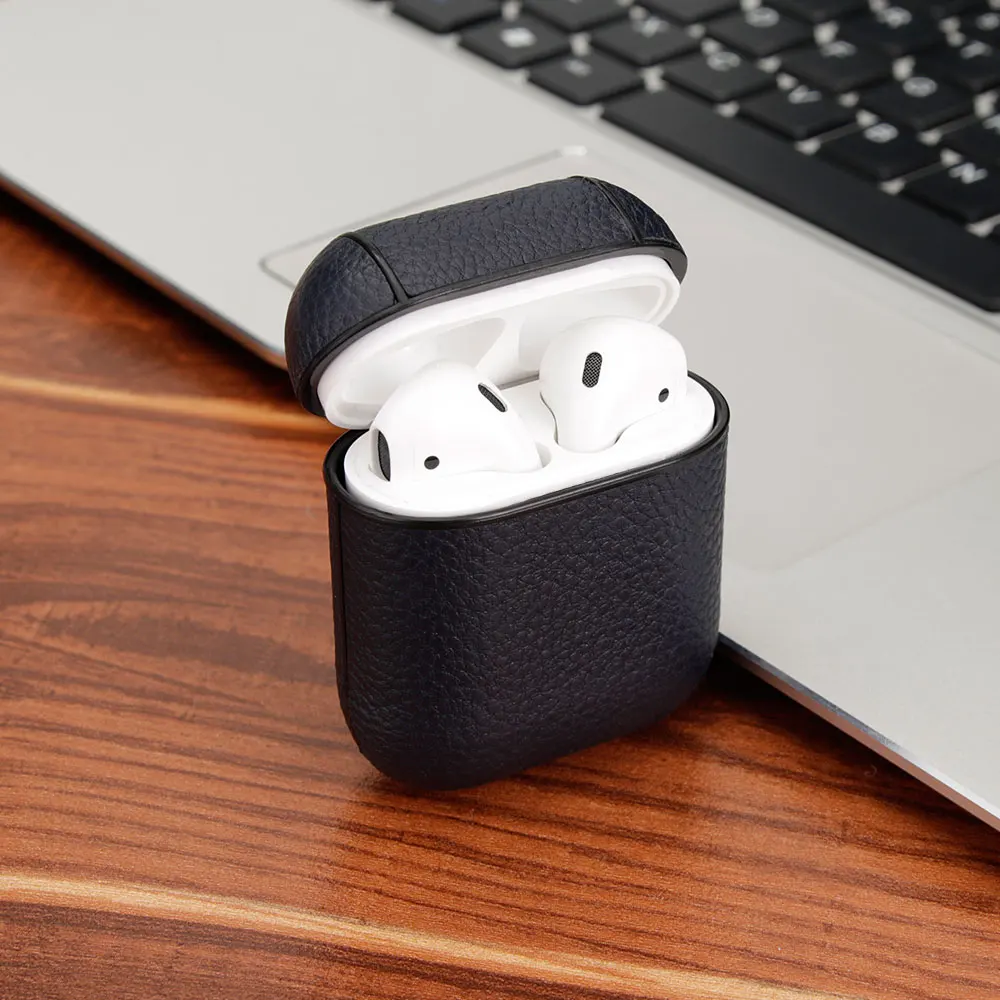 Blue LISM чехол из натуральной кожи для Apple Airpods 1/2 противоударный ПК чехол для AirPods протектор для наушников Litchi шаблон чехол Капа - Цвет: Blue