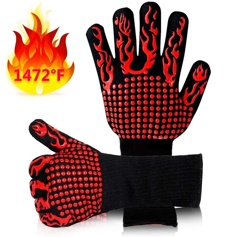 

1 Pair BBQ Gloves High Temperature Resistance Oven Mitts 1472℉ Barbecue Heat Insulation Microwave Grill Gloves BBQ Accessories