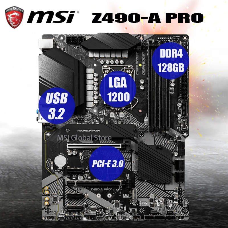 Bestellen MSI Z490-A PRO ProSeries ATX Motherboard 10th Gen Intel Core LGA1200 DDR4 Dual M.2 Desktop Intel Z490 Placa-Mãe 2,5G LAN ATX Neue