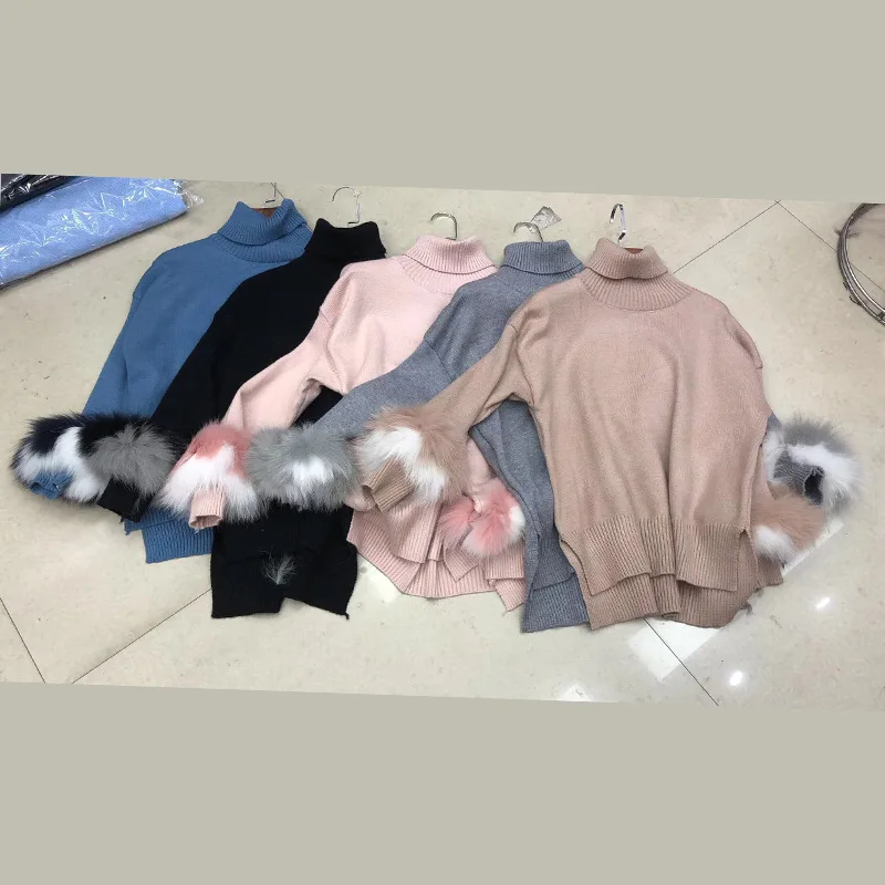 Женский пуловер с кроличьим мехом свободный толстый вязаный свитер в стиле