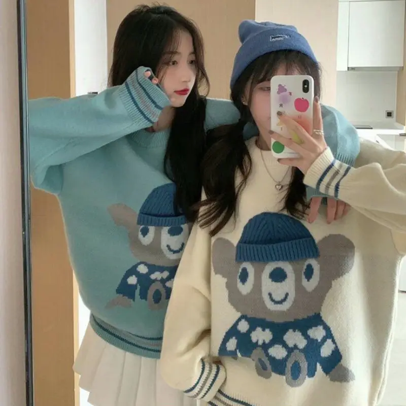 

Korean Fashion 3D Cartoon Women's Sweater Chic Women Sweetshirts Autumn Winter Woman Jerseys 2021 Lazy Soft Knitwear For Girls