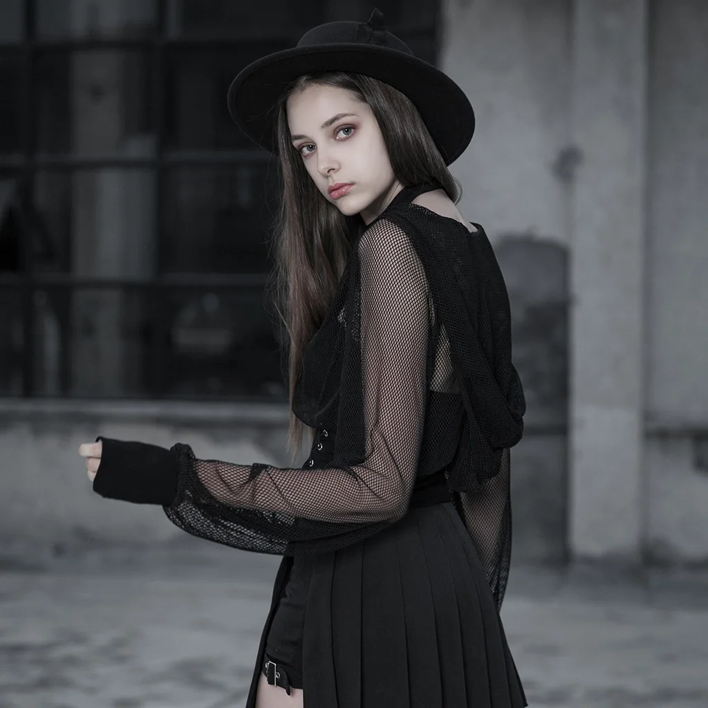 Женская короткая сетчатая куртка в стиле панк-рейва с поясом | одежда