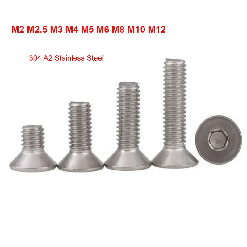 

1Pcs M10 M12 Hexagon Hex Socket Countersunk Machine Screws 304 Stainless Steel DIN7991 Flat Head Allen Blots