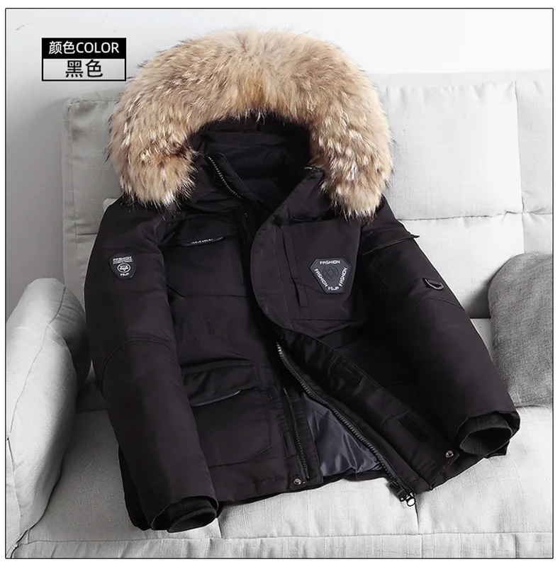 

2020 Winter New Jacket Men Hooded Fur Collar Windbreak Plus Velvet Thick Warm Windproof Down Coat Handsome Male Parka Men