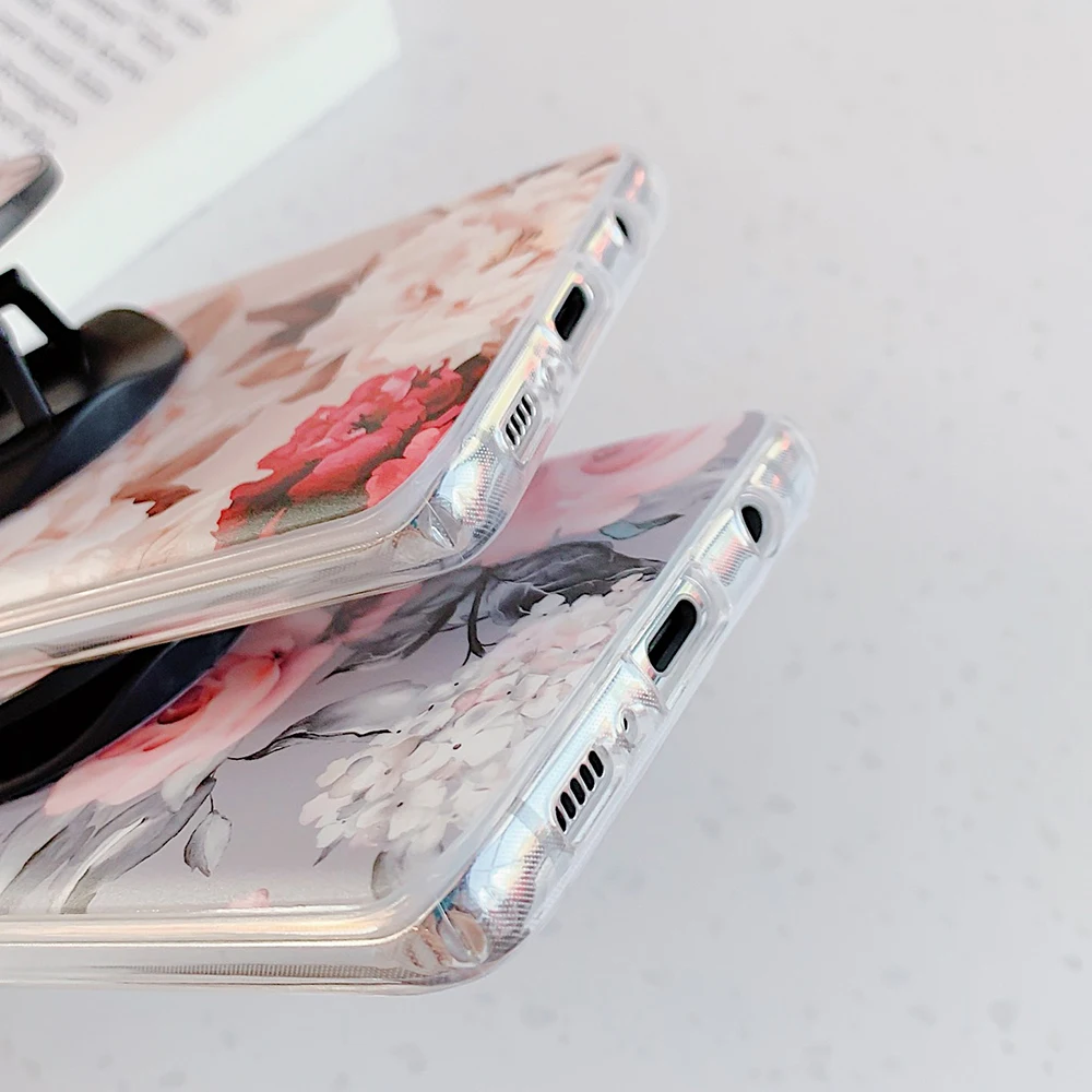 

Retro Flower Phone Case For Samsung A72 A52 A51 A71 S21 S20 FE S10 S8 S9 Plus Note 20 Folded Flexible Holder Soft Cover