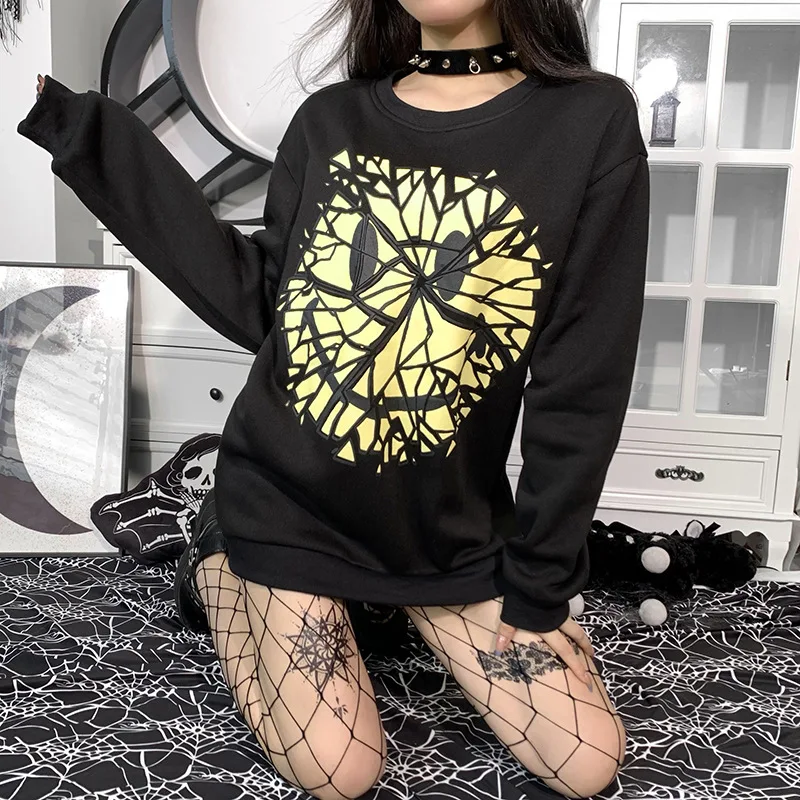 

Gothic Pullover Spring Sweatshirt Black Tops Punk Oversized Hoodie Streetwear Womens hip-hop Cool Couple High Street Sweatshirts