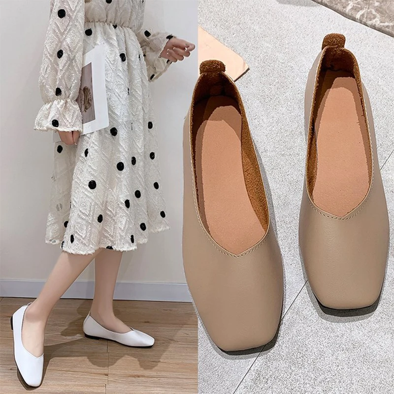 

Туфли женские из ПУ кожи, балетки, квадратный носок, плоская подошва, Ретро стиль, легкие