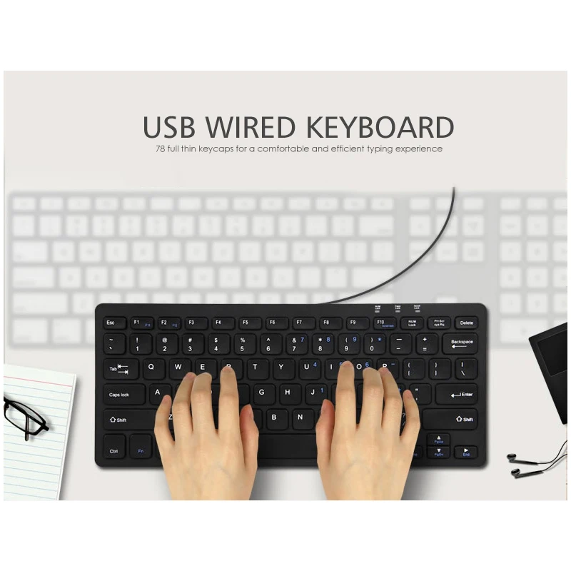 B.O.W Мини Проводная клавиатура для ПК компьютера/ноутбука маленькая usb тонкая с