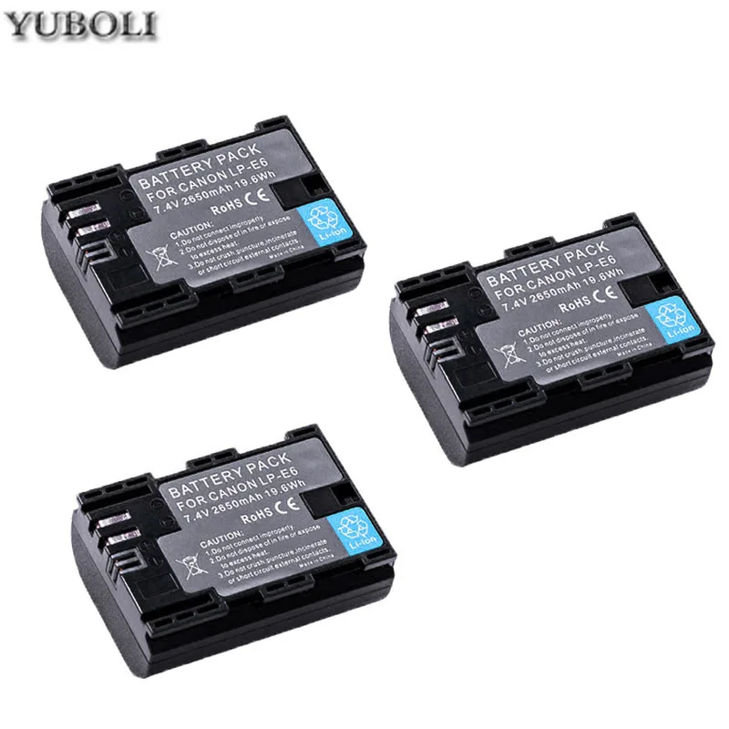 Аккумулятор 2650 мАч LP E6 LPE6 LP-E6 E6N Аккумулятор для камеры Canon EOS 5DS R 5D Mark II 5D Mark III 6D 7D 80D EOS 5DS R - Цвет: 3battery