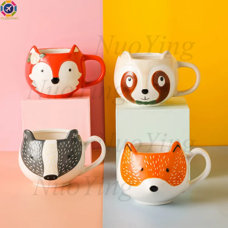 Оригинальная креативная керамическая кружка мультяшная лиса корова панда милые