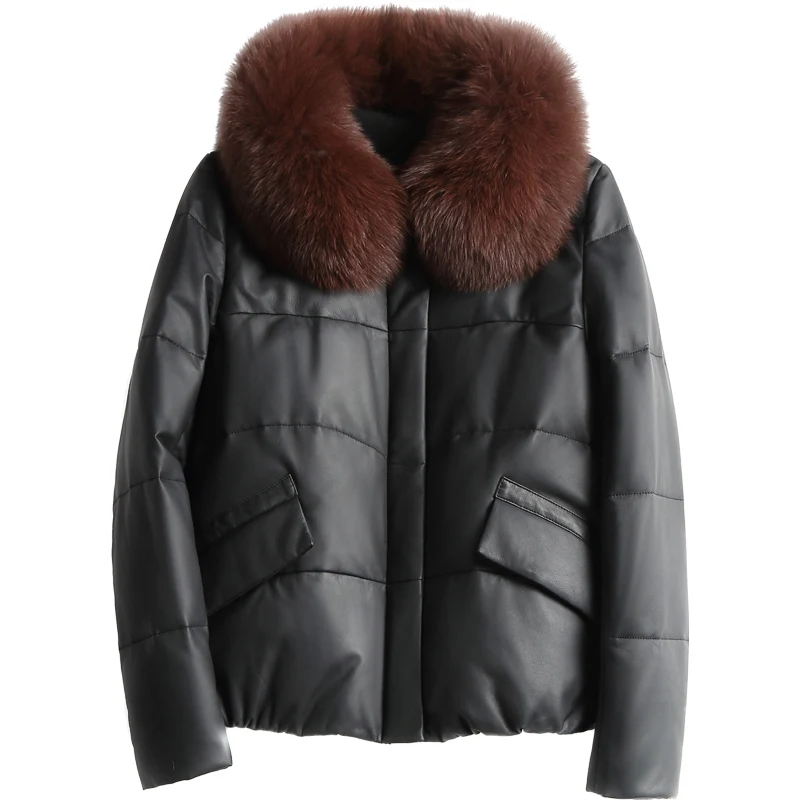 

Haining sheep skin down jacket Women Short 2020 new Fox Fur Collar leisure leather coat fur coat