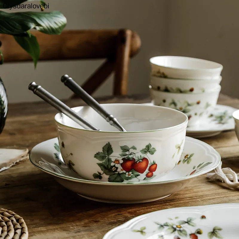 Ретро клубника тарелка крем керамическая овальная Тарелка Глубокая миски для