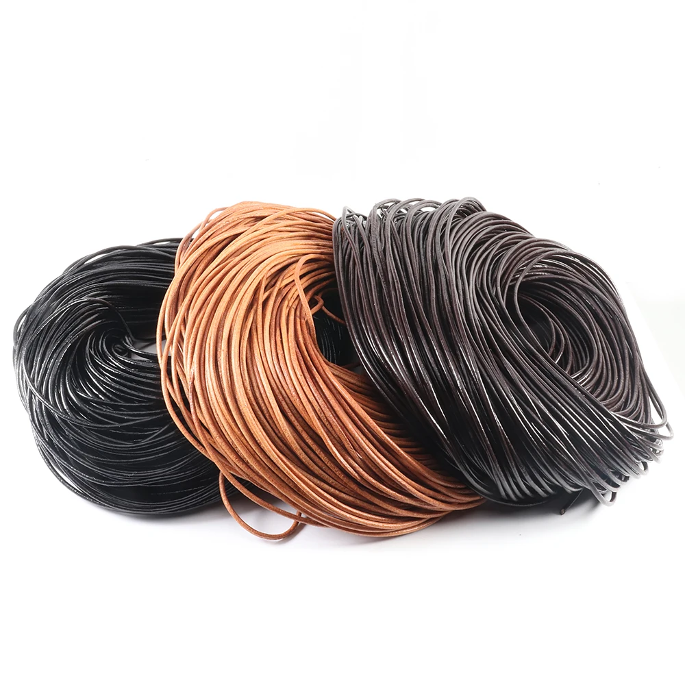 

5Meter/Lot 1/1.5/2/2.5/3/4/5Mm Genuine Cow Leather Round Thong Cord DIY Bracelet Findings Rope String For Jewelry Making