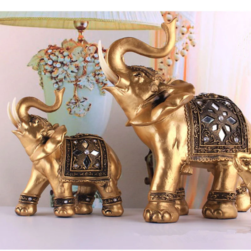 Статуя слона из золотой смолы Lucky Feng Shui элегантная статуя на багажник статуэтка
