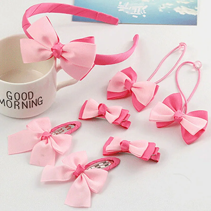 

7pcs/Set Cute Headwear Set Children Accessories Printing Dot Bow Headband Hair Clip Gum For Hair Hairband For Girls Headdress