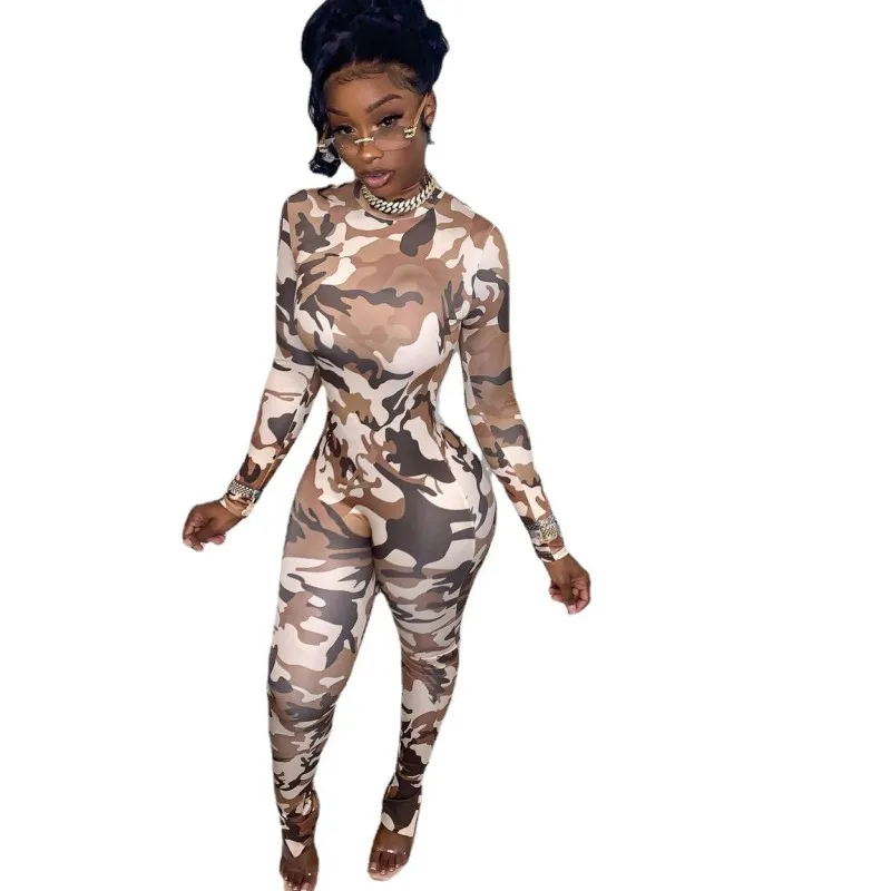 

Комбинезоны с леопардовым принтом, женские боди с круглым вырезом и длинными рукавами, 2021, Осенние новые Обтягивающие Комбинезоны в уличном...