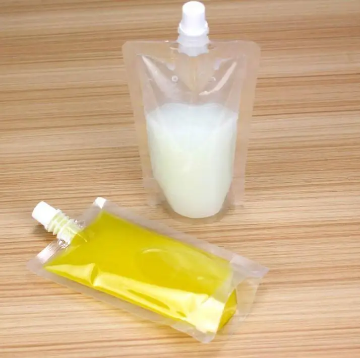 

1000Pcs Jelly Clear Poly Pe Doypack Storage Bag Juice Milk Liquid Empty Stand Up Plastic Spout Pack Pouch 100ml~500ml Wholesale