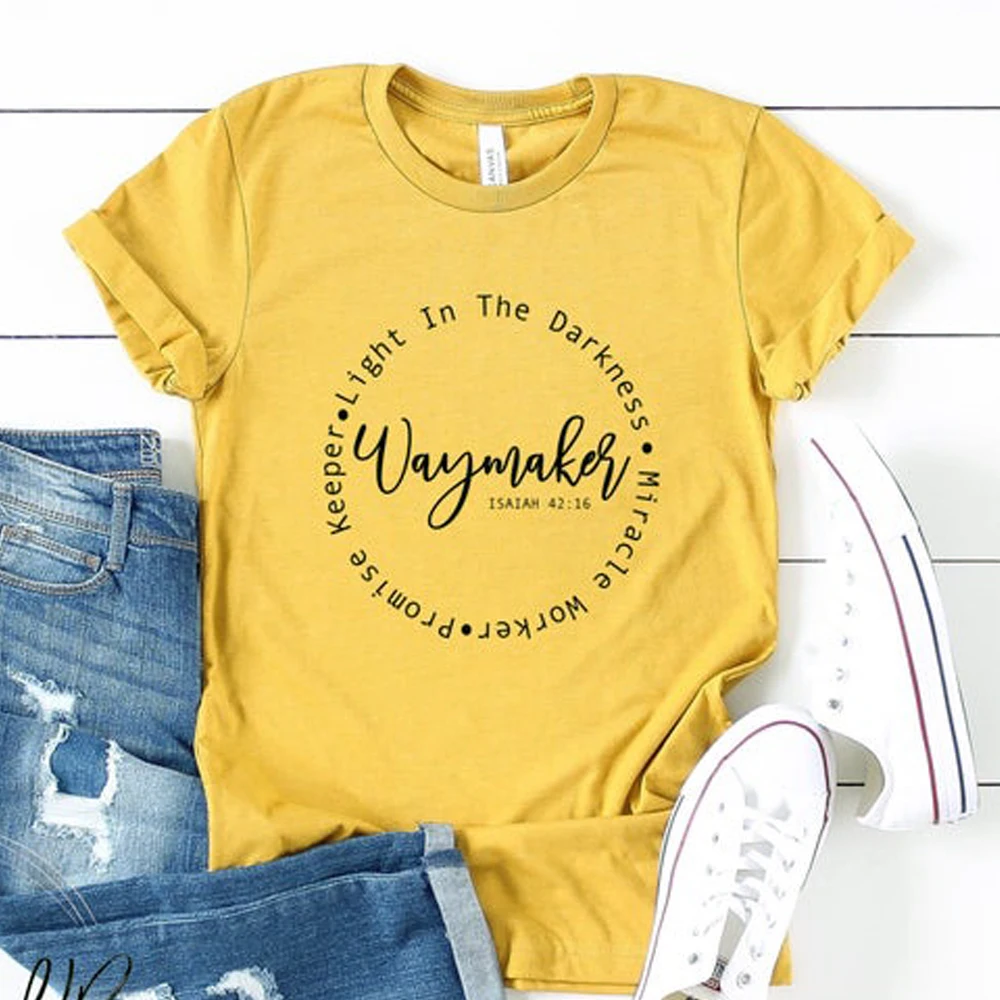 Женская футболка с надписью Way Maker Miracle Worker My God летняя из чистого хлопка Прямая