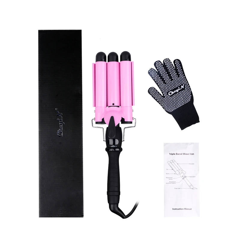 

25Mm Professional Hair Curler 3 Barrel Roll Big Waves Volumizing Fluff Hair Curling Wand Roller Waver Curling Iron Lcd Display
