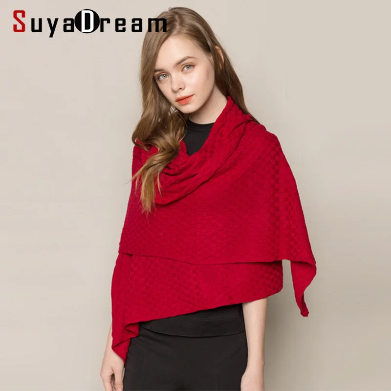 

SuyaDream Winter Cashmere Warm Scarf 185cm Length 85%Silk 15%Cashmere Comfortable Knitted Solid Scarfs 2019 New