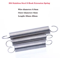 10pcs s hook extension spring wire dia 0 6mm 304 stainless steel cylindroid helical pullback tension coil spring length 20 60mm