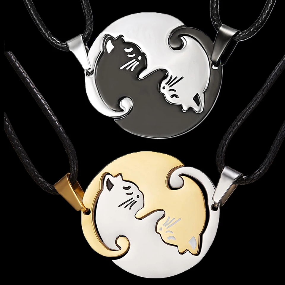 

Two Color YINGYANG Cat Couples Necklace Black White Kitten Animal Pendant Choker Necklace Valentine's Day Thanksgiving Day Gift